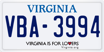 VA license plate VBA3994