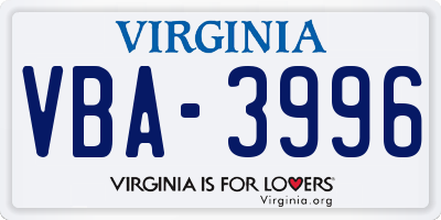 VA license plate VBA3996