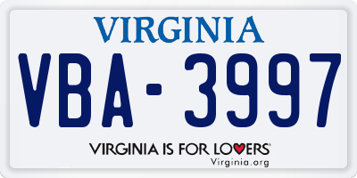 VA license plate VBA3997
