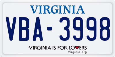 VA license plate VBA3998