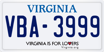 VA license plate VBA3999