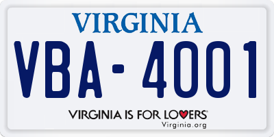VA license plate VBA4001