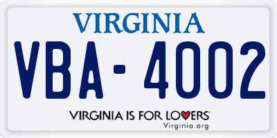 VA license plate VBA4002