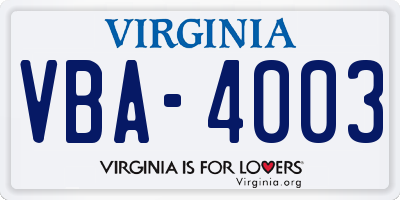 VA license plate VBA4003