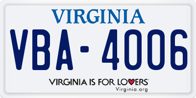 VA license plate VBA4006