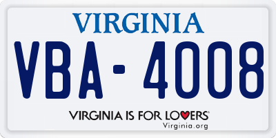 VA license plate VBA4008