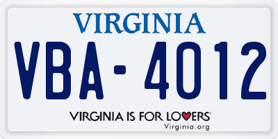 VA license plate VBA4012