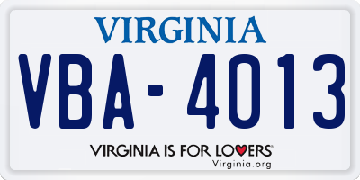 VA license plate VBA4013