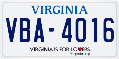VA license plate VBA4016