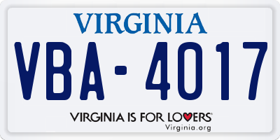 VA license plate VBA4017