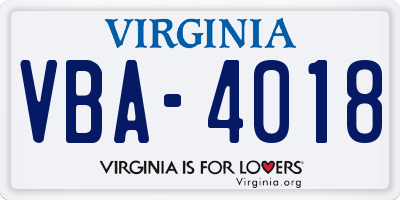 VA license plate VBA4018