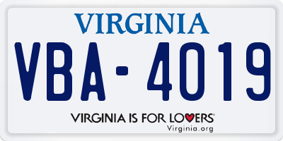 VA license plate VBA4019