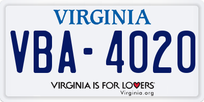 VA license plate VBA4020