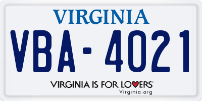 VA license plate VBA4021