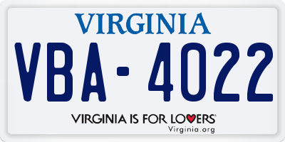 VA license plate VBA4022