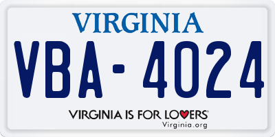VA license plate VBA4024