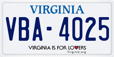 VA license plate VBA4025