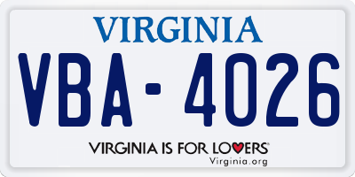 VA license plate VBA4026