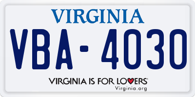 VA license plate VBA4030