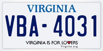 VA license plate VBA4031