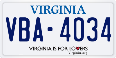 VA license plate VBA4034