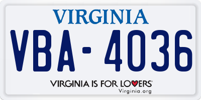 VA license plate VBA4036