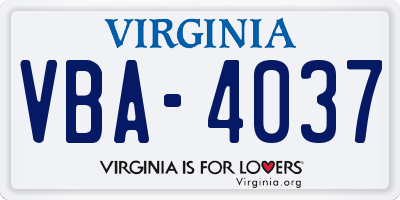 VA license plate VBA4037