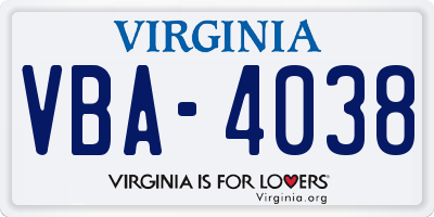 VA license plate VBA4038