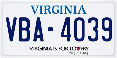 VA license plate VBA4039