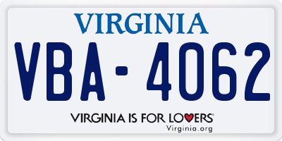 VA license plate VBA4062