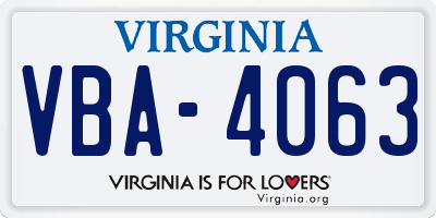 VA license plate VBA4063