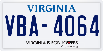 VA license plate VBA4064
