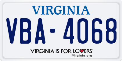 VA license plate VBA4068