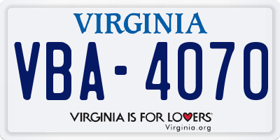 VA license plate VBA4070