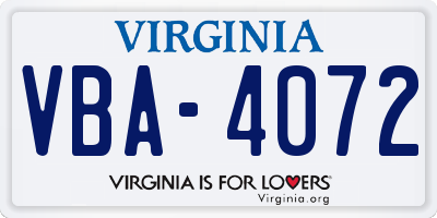VA license plate VBA4072