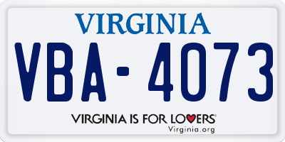 VA license plate VBA4073