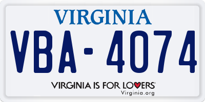 VA license plate VBA4074