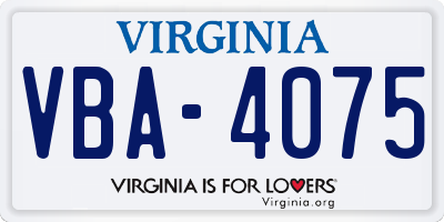 VA license plate VBA4075