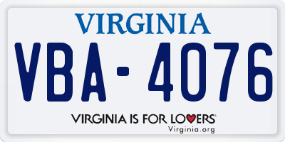 VA license plate VBA4076