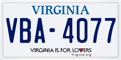 VA license plate VBA4077