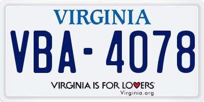 VA license plate VBA4078