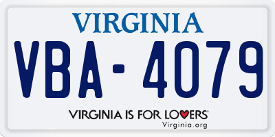 VA license plate VBA4079