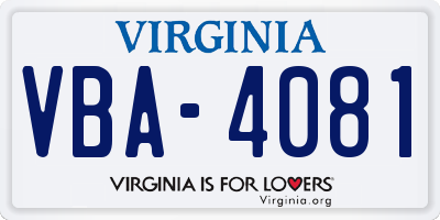 VA license plate VBA4081
