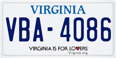 VA license plate VBA4086