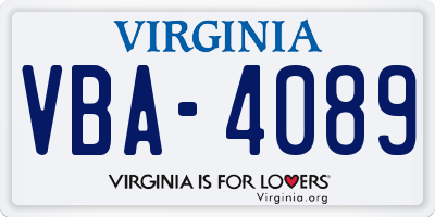 VA license plate VBA4089