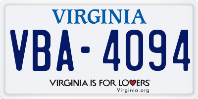 VA license plate VBA4094