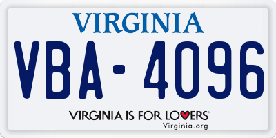 VA license plate VBA4096
