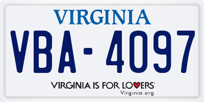 VA license plate VBA4097