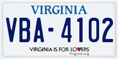 VA license plate VBA4102