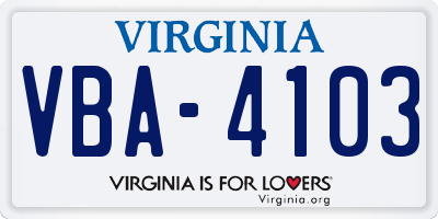 VA license plate VBA4103